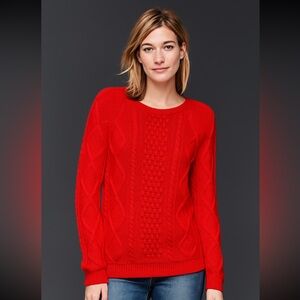 Gap Sweater Women’s Fisherman's Aran Cable Knit Holly Berry Red